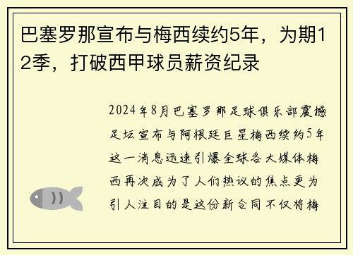 巴塞罗那宣布与梅西续约5年，为期12季，打破西甲球员薪资纪录